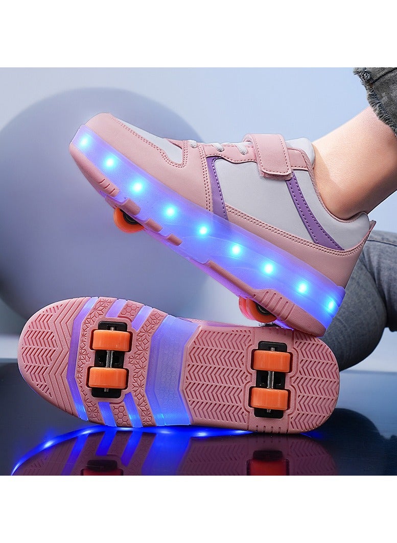 أحذية التزلج على العجلات 4 عجلات للأطفال، أحدث نسخة من الأحذية الرياضية، أحذية مضاءة بـ LED قابلة للشحن، مثالية للمبتدئين وللبنين والبنات، متوازنة أكثر كهدية للأطفال.
