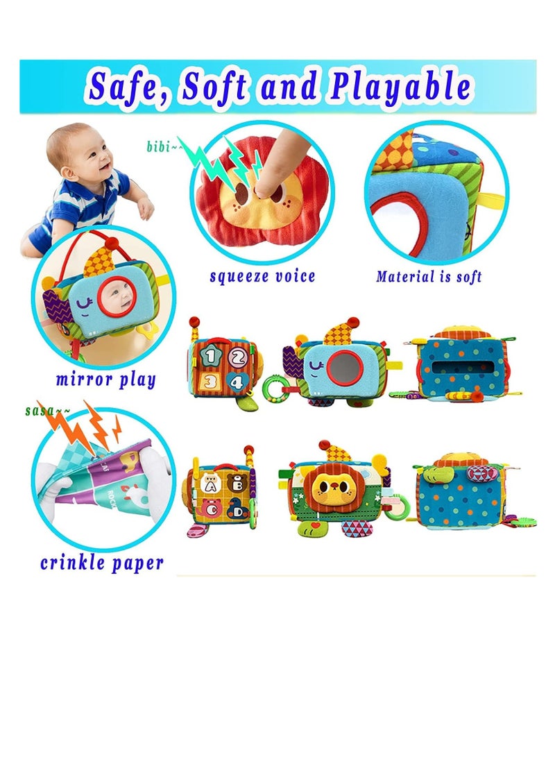 Baby Tissue Box Toy, Montessori Toys for Babies 6-18 Months Boys Girls, Magic Tissue Box Baby Sensory Toys with Mirror Teether Rattle, Toddler Travel Toys Birthday Gifts - Image 3