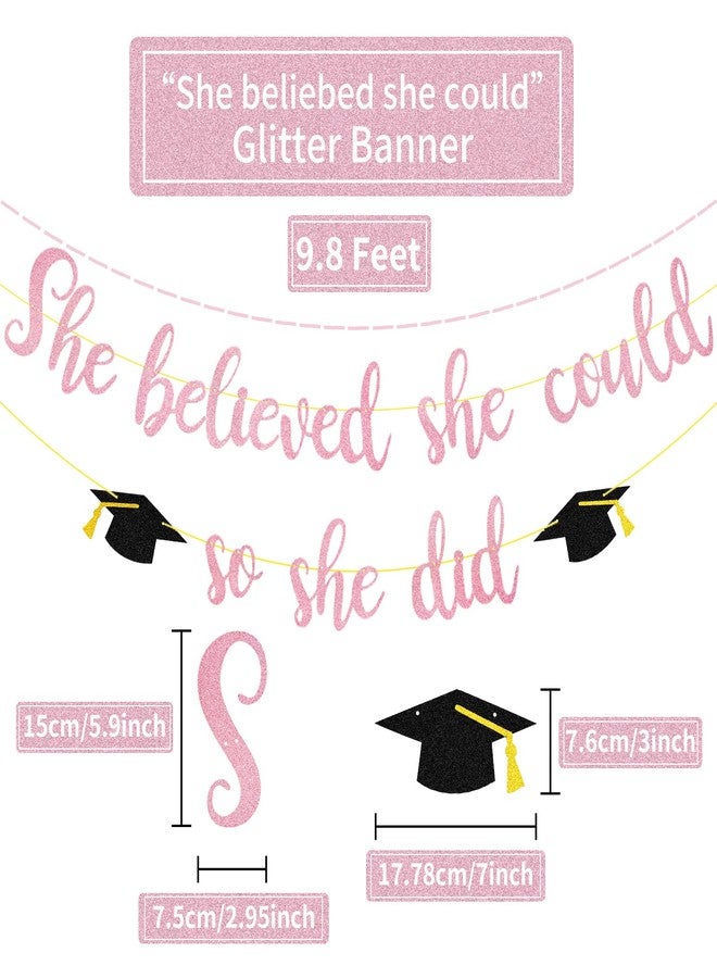 Pedenty Store She Believed She Could So She Did Banner Decorations - Pink Glitter She Did It 2027 Garland Graduation Bunting Banner, Congrats Grad Photo Backdrop for Girls College Graduation Party Favors - Image 2
