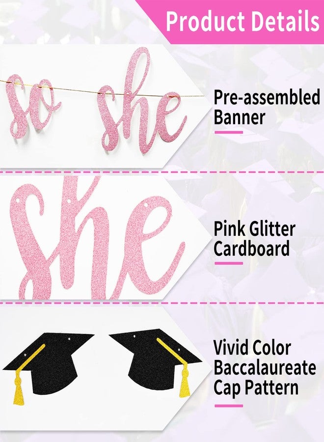 Pedenty Store She Believed She Could So She Did Banner Decorations - Pink Glitter She Did It 2027 Garland Graduation Bunting Banner, Congrats Grad Photo Backdrop for Girls College Graduation Party Favors - Image 3