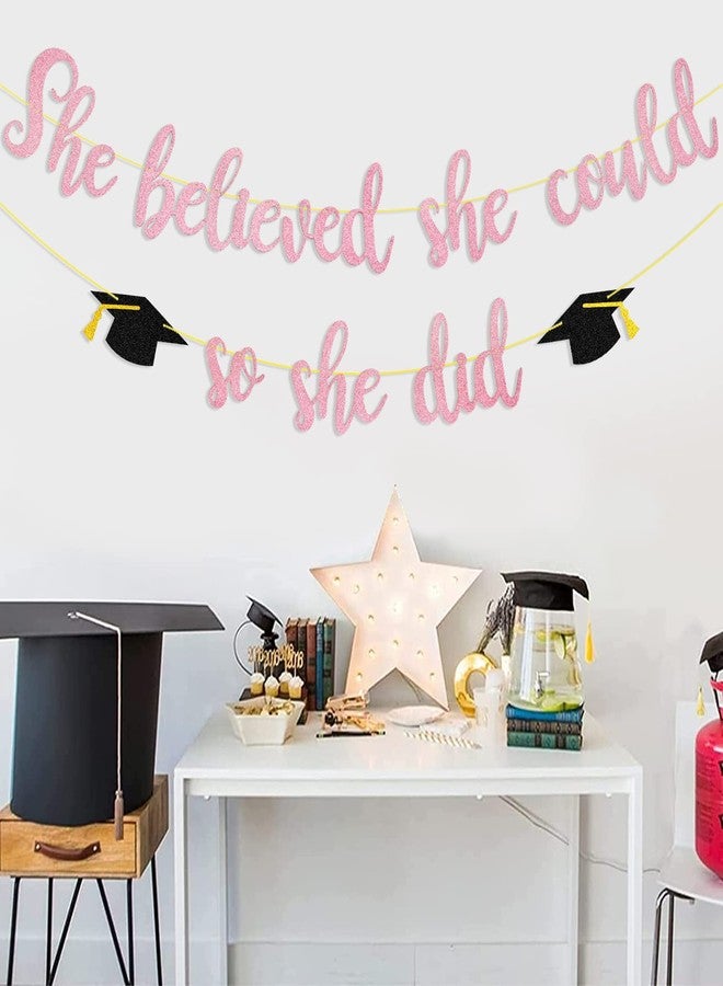 Pedenty Store She Believed She Could So She Did Banner Decorations - Pink Glitter She Did It 2027 Garland Graduation Bunting Banner, Congrats Grad Photo Backdrop for Girls College Graduation Party Favors - Image 4