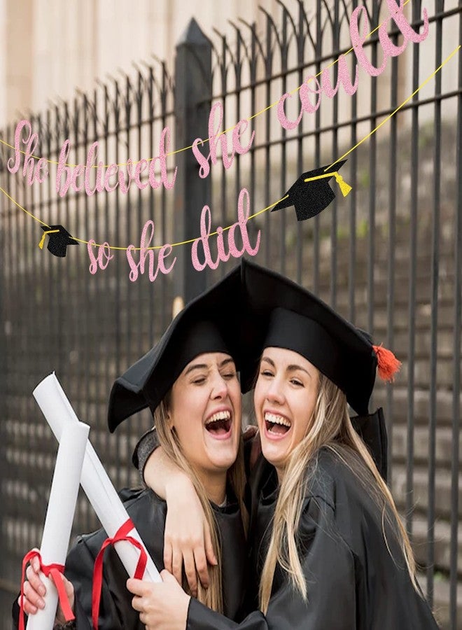 Pedenty Store She Believed She Could So She Did Banner Decorations - Pink Glitter She Did It 2027 Garland Graduation Bunting Banner, Congrats Grad Photo Backdrop for Girls College Graduation Party Favors - Image 5