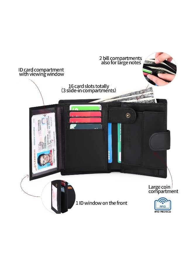 Generic Men's Wallets Multifunctional RFID Blocking Leather Wallet Credit Card Trifold Compact Wallets for Men with ID Window Coin Pocket  - Image 2