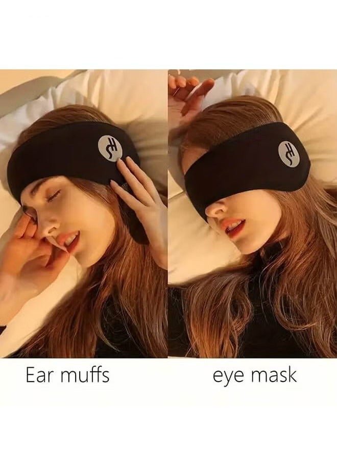 Cotton Sleep Mask Solid Color with Soundproof Ear Covers and Earplugs Set - Comfortable Adjustable Sleeping Eye Mask for Uninterrupted Rest, Ear Protection for Noise Reduction, Essential Travel Accessory Black