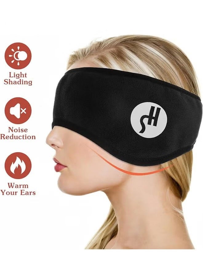Cotton Sleep Mask Solid Color with Soundproof Ear Covers and Earplugs Set - Comfortable Adjustable Sleeping Eye Mask for Uninterrupted Rest, Ear Protection for Noise Reduction, Essential Travel Accessory Black