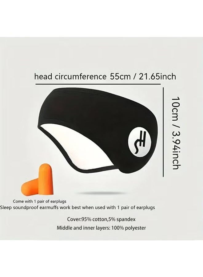 Cotton Sleep Mask Solid Color with Soundproof Ear Covers and Earplugs Set - Comfortable Adjustable Sleeping Eye Mask for Uninterrupted Rest, Ear Protection for Noise Reduction, Essential Travel Accessory Black