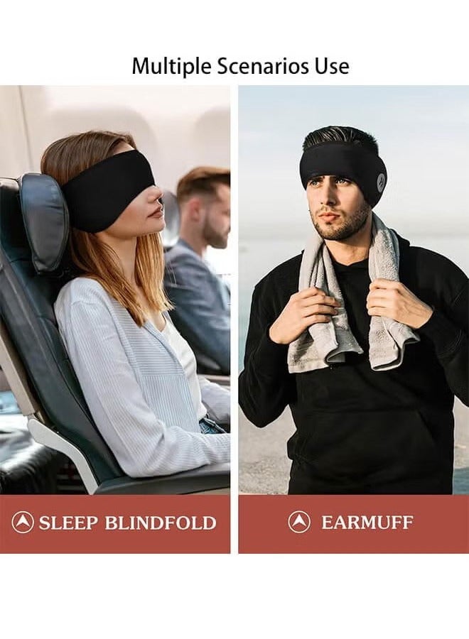 Cotton Sleep Mask Solid Color with Soundproof Ear Covers and Earplugs Set - Comfortable Adjustable Sleeping Eye Mask for Uninterrupted Rest, Ear Protection for Noise Reduction, Essential Travel Accessory Black