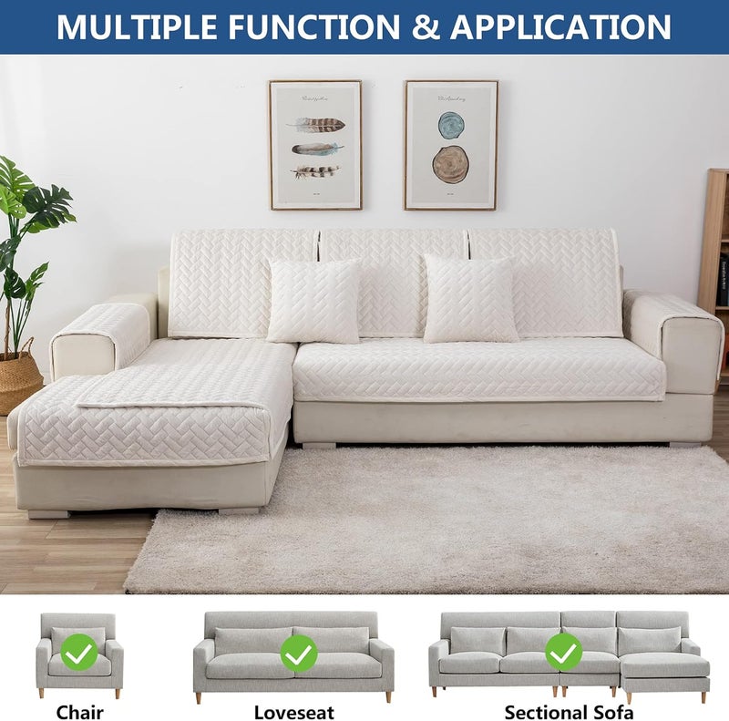 Eismodra Couch Cover,Sectional Couch Covers,Sofa Covers for 3 Cushion Couch,Anti-Slip Sofa Slipcovers for Dogs Cats Kids Loveseat Recliner L Shaped Armrest Backrest,White 36''x36''(Only 1 Piece) - Image 2