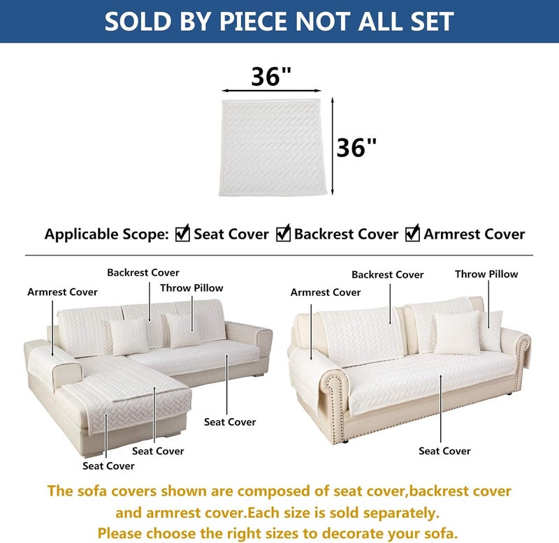 Eismodra Couch Cover,Sectional Couch Covers,Sofa Covers for 3 Cushion Couch,Anti-Slip Sofa Slipcovers for Dogs Cats Kids Loveseat Recliner L Shaped Armrest Backrest,White 36''x36''(Only 1 Piece) - Image 5