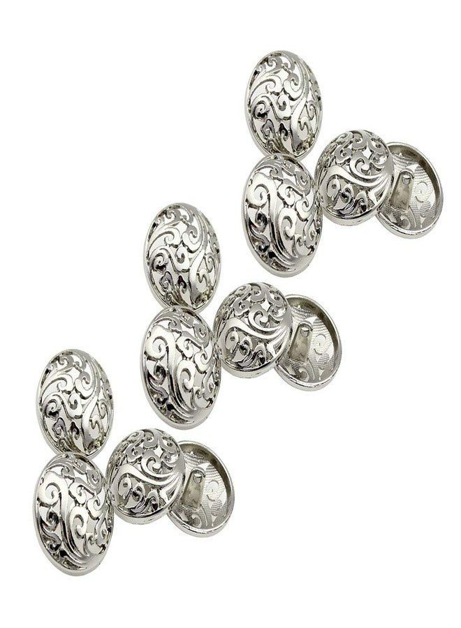 RECHERE 12 PCS Floral Pattern Openwork Metal Shank Buttons Craft for DIYS Sewing Embellishment (Silver,25mm)