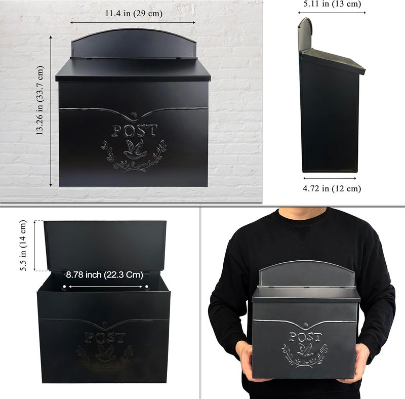 NACH Chelsea Wall Mount Mailbox for Outside, 11.5 x 5 x 13 inches, Black Mailboxes for Outside, Water Resistant Mailbox for Outside - Image 3