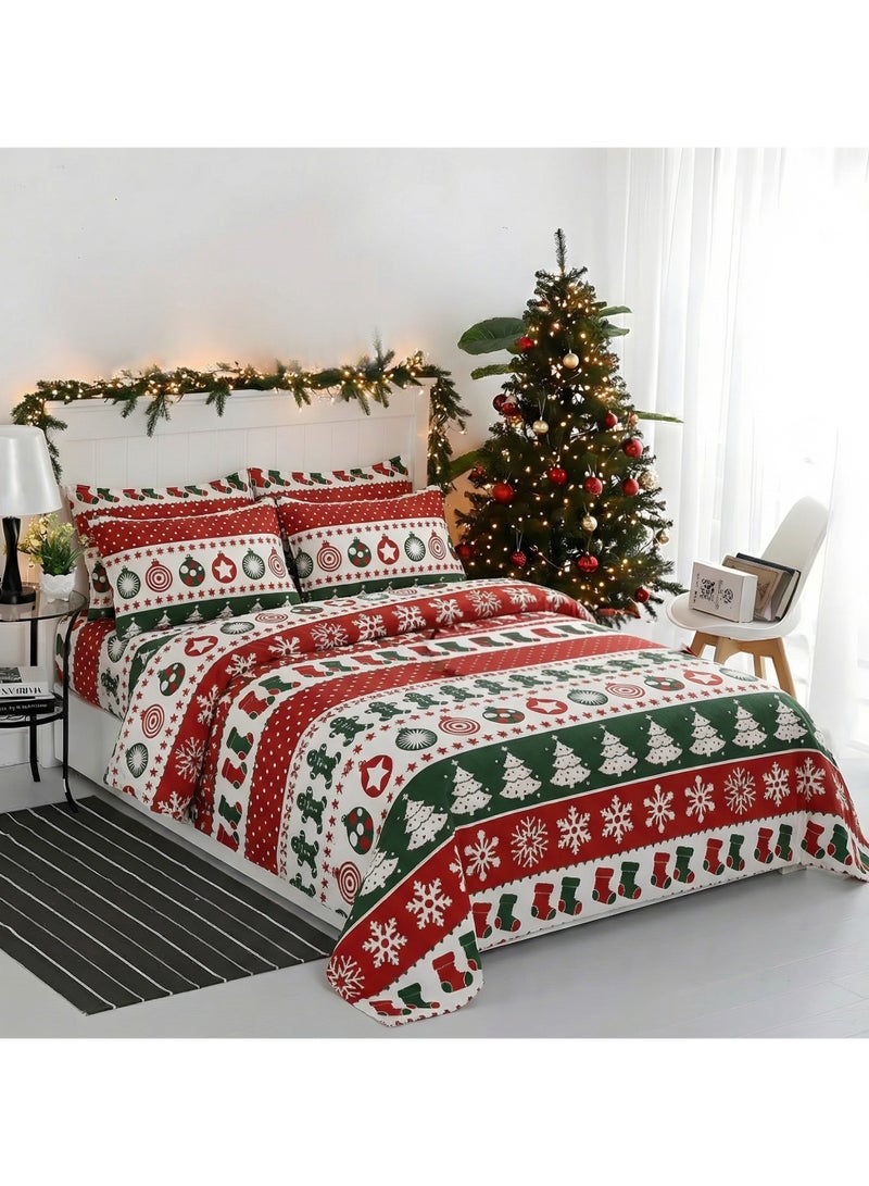 سيجنولا طقم ملايات سيجنولا بنقشة غزال الكريسماس 🦌 – تصميم أعياد الميلاد (Xmas) – طقم 3 قطع – ناعم ومريح ومقاوم للتجعد – مناسب لأجواء الشتاء – للرجال والسيدات والأطفال – مقاس كوين 180 × 240 سم - Image 1