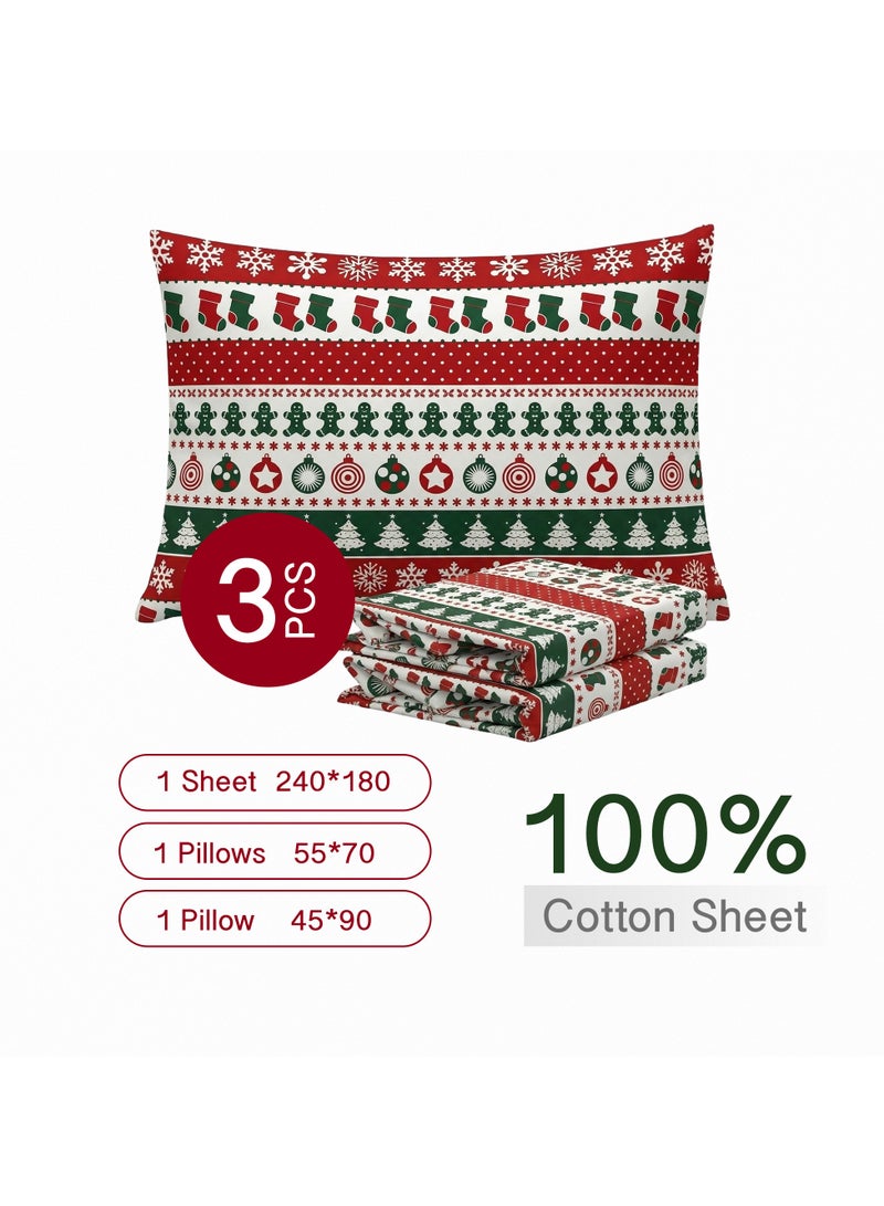 سيجنولا طقم ملايات سيجنولا بنقشة غزال الكريسماس 🦌 – تصميم أعياد الميلاد (Xmas) – طقم 3 قطع – ناعم ومريح ومقاوم للتجعد – مناسب لأجواء الشتاء – للرجال والسيدات والأطفال – مقاس كوين 180 × 240 سم - Image 4