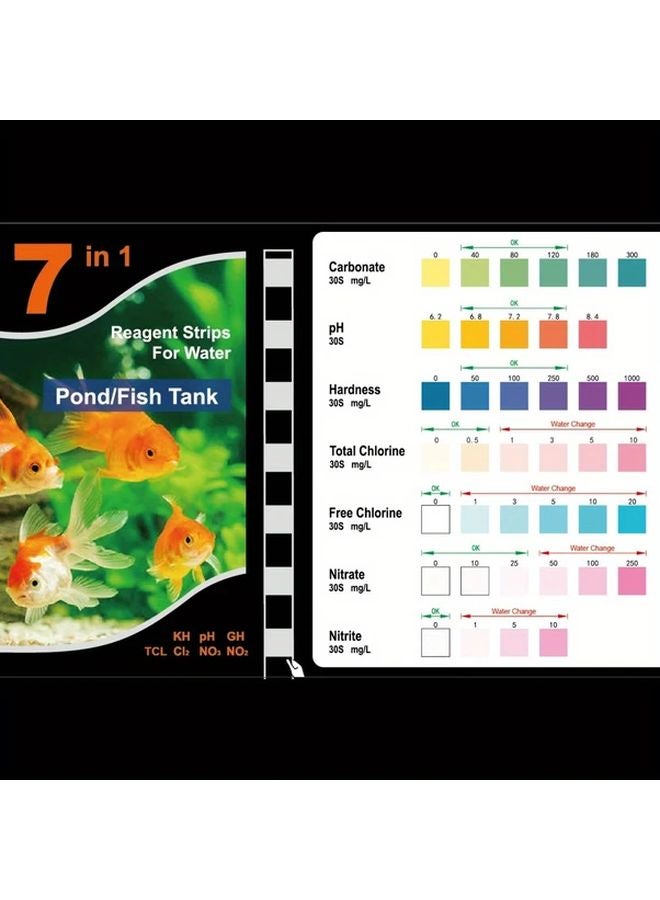 50 شريط 7 في 1 مجموعة اختبار مياه أحواض السمك والمسابح لدرجة الحموضة والعسر والكلور والنترات والنيتريت - Image 5