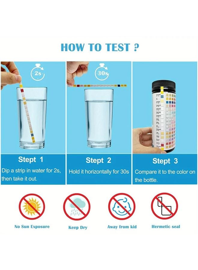 50 شريط 7 في 1 مجموعة اختبار مياه أحواض السمك والمسابح لدرجة الحموضة والعسر والكلور والنترات والنيتريت - Image 4