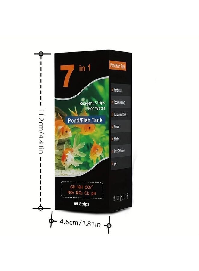 50 شريط 7 في 1 مجموعة اختبار مياه أحواض السمك والمسابح لدرجة الحموضة والعسر والكلور والنترات والنيتريت - Image 3
