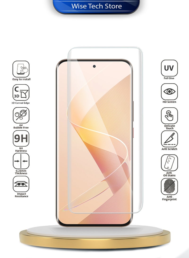 Wtech itel Super 26 Ultra 4G 2025 Premium Curved Edges UV Full Glue Full Cover Tempered Glass Screen Protector (MSGUCN) - Clear - Image 2