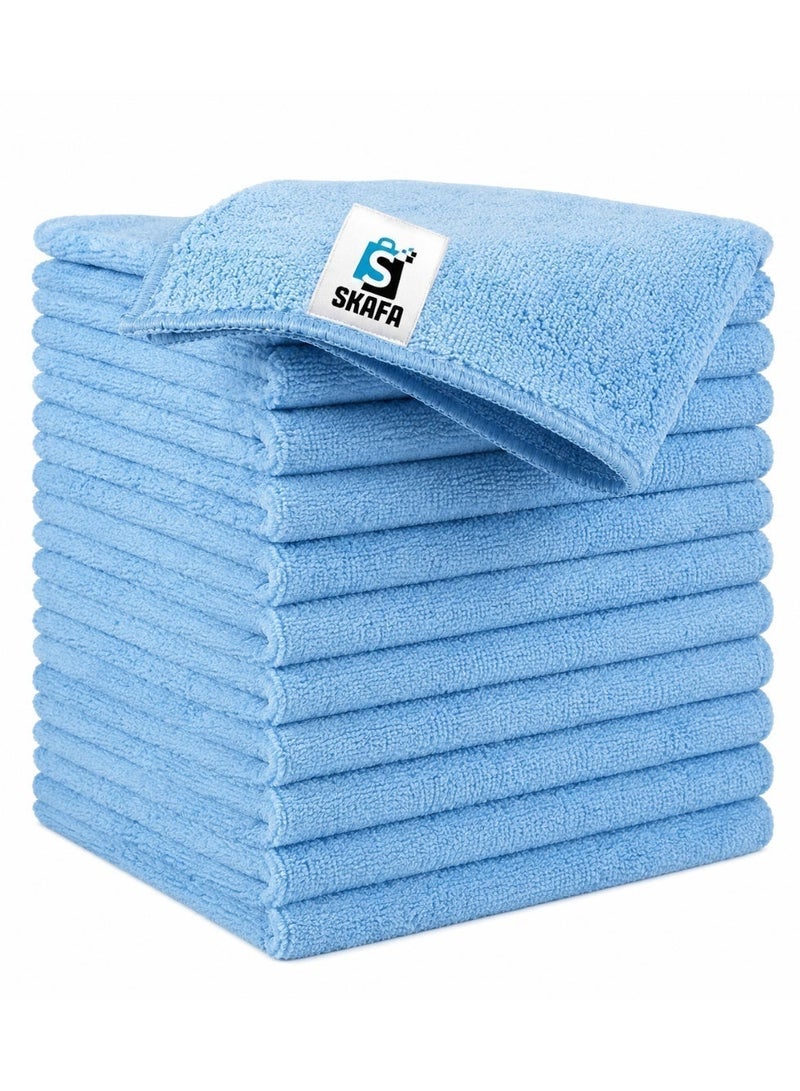 SKAFA Microfiber Cleaning Cloth  12 Pcs | 30 X 30 CM Ultra Absorbent Towels | Premium Microfiber Towels for House, Kitchen, Windows, Cars & More (Blue) - Image 2