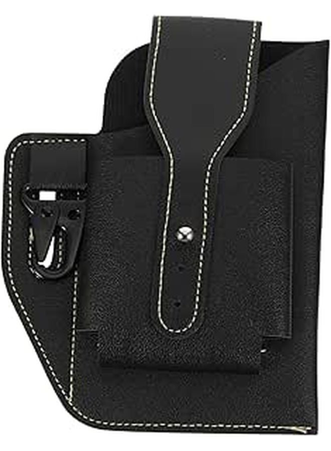Mens Leather Waist Pouch Bag for Phone Keys Outdoor Activities Black - Image 1