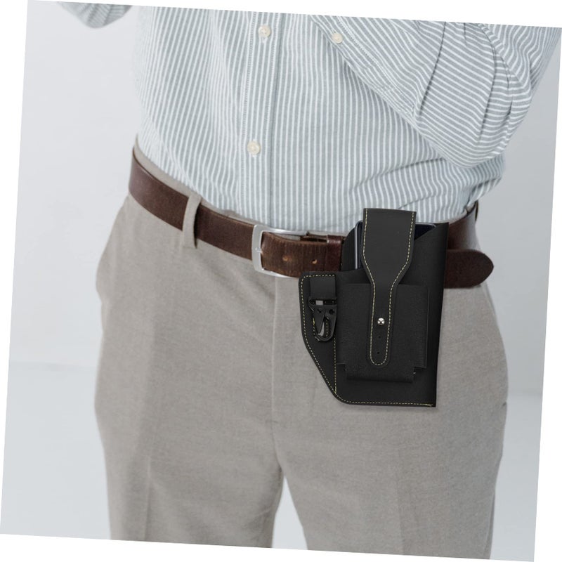 Mens Leather Waist Pouch Bag for Phone Keys Outdoor Activities Black - Image 5