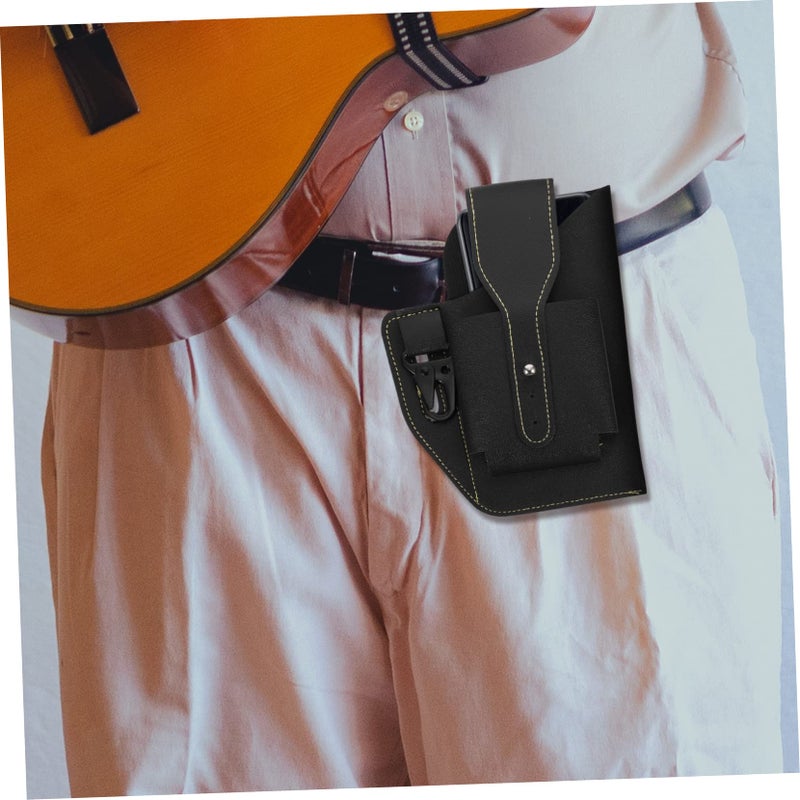 Mens Leather Waist Pouch Bag for Phone Keys Outdoor Activities Black - Image 4