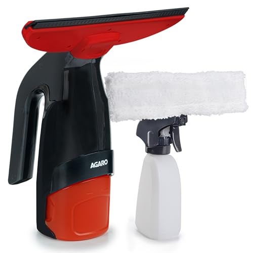 AGARO Delite Electric Glass Vacuum Cleaner, Spray & Vacuum, 28 Cm Suction Blade, Cordless, 360 ML Spray Bottle, Portable, Efficient for Cleaning Window Glass, Tiles, Glass Tables, Red & Black - Image 1