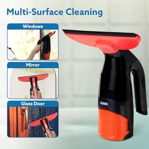AGARO Delite Electric Glass Vacuum Cleaner, Spray & Vacuum, 28 Cm Suction Blade, Cordless, 360 ML Spray Bottle, Portable, Efficient for Cleaning Window Glass, Tiles, Glass Tables, Red & Black - Image 3
