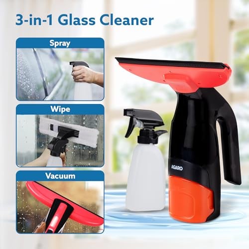 AGARO Delite Electric Glass Vacuum Cleaner, Spray & Vacuum, 28 Cm Suction Blade, Cordless, 360 ML Spray Bottle, Portable, Efficient for Cleaning Window Glass, Tiles, Glass Tables, Red & Black - Image 4