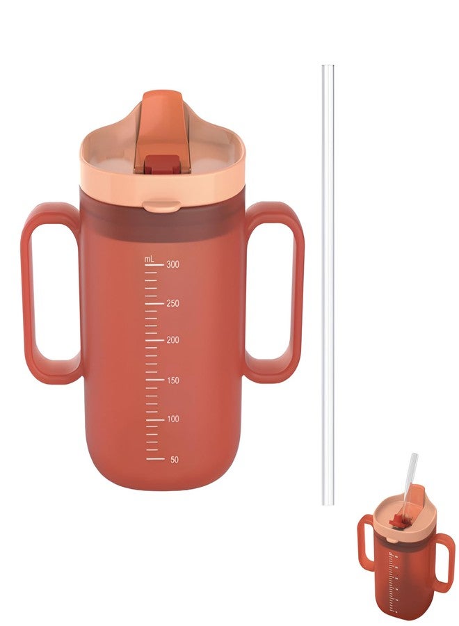 ACUDUDOMA Sippy Cups for Adults & Seniors, 10.2oz(300ml) Safe Silicone Spill Proof Cups with 2 Handles, Straw & Lid, Drinking Cup for Elderly, Patients, Disabled & Pregnant Women, Dishwasher Safe (Red, 1 Pack) - Image 1