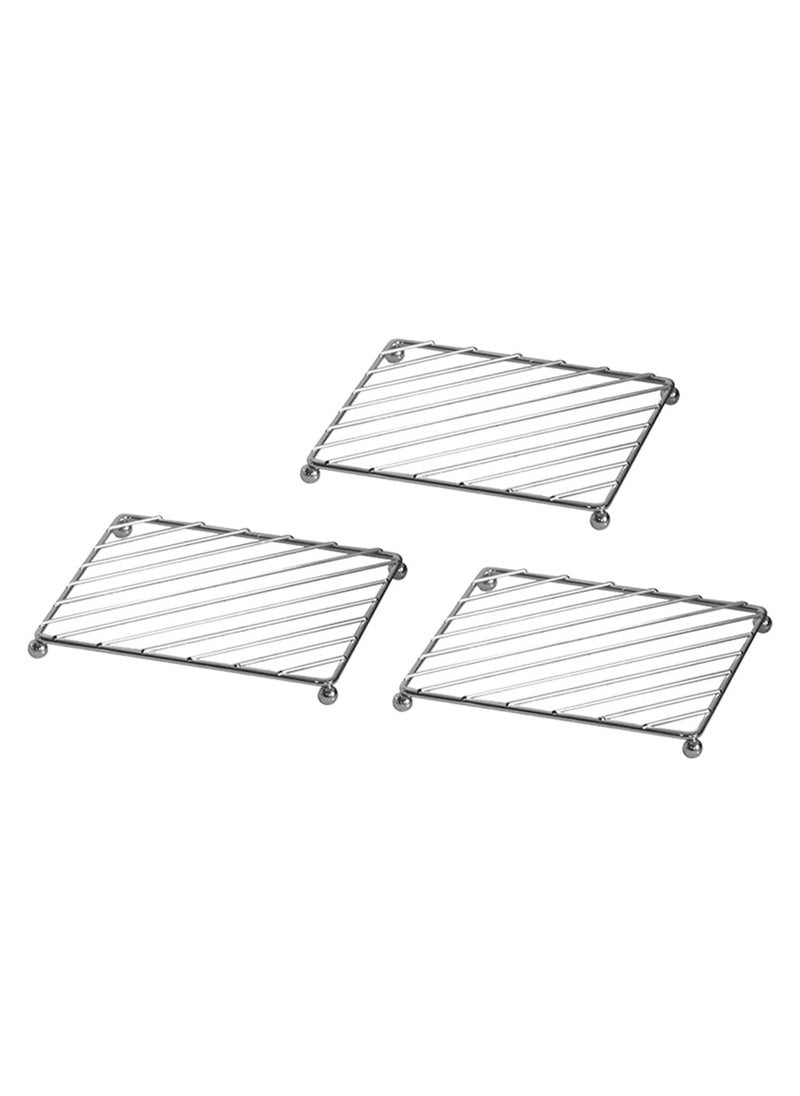 sulfar Sulfar Stainless Steel Hot Pan Grid , Hot Pan Holder, Hot Vessel Stand, Kitchen Rack, Dish Rack, Size Square (Silver) Pack of 3  - Image 1
