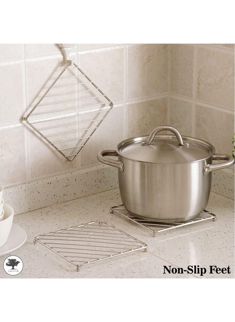 sulfar Sulfar Stainless Steel Hot Pan Grid , Hot Pan Holder, Hot Vessel Stand, Kitchen Rack, Dish Rack, Size Square (Silver) Pack of 3  - Image 5