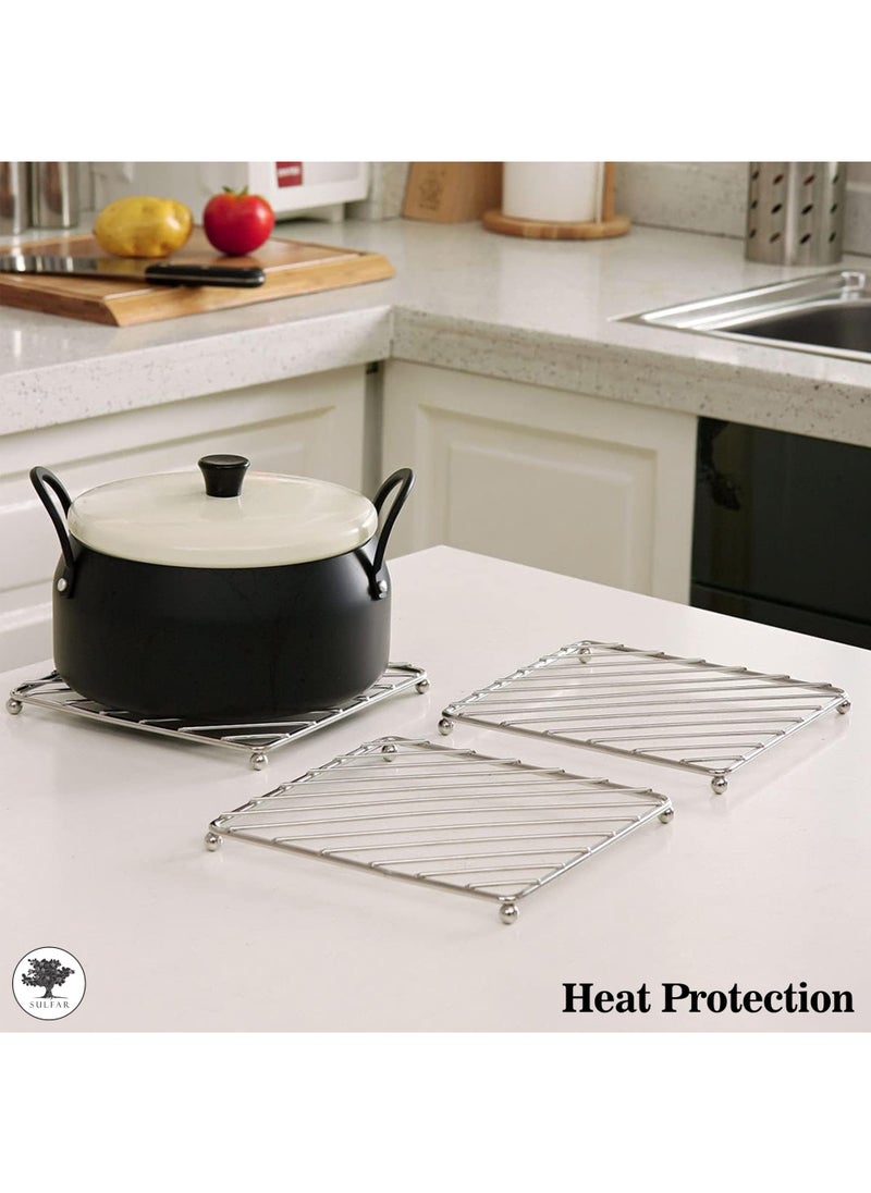 sulfar Sulfar Stainless Steel Hot Pan Grid , Hot Pan Holder, Hot Vessel Stand, Kitchen Rack, Dish Rack, Size Square (Silver) Pack of 3  - Image 4