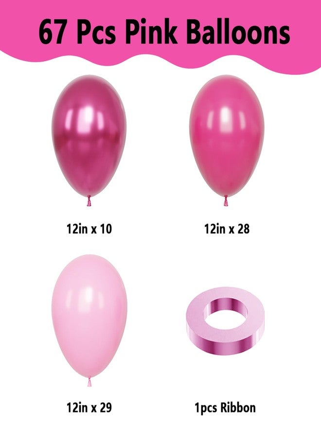 YMSZ Pink Balloons, 67 Pieces 12 Inch Hot Pink Balloons Metallic Chrome for Birthday, Baby Shower, Wedding, Valentine's Day and Princess Party Decoration - Image 2