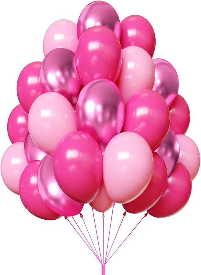 YMSZ Pink Balloons, 67 Pieces 12 Inch Hot Pink Balloons Metallic Chrome for Birthday, Baby Shower, Wedding, Valentine's Day and Princess Party Decoration - Image 1