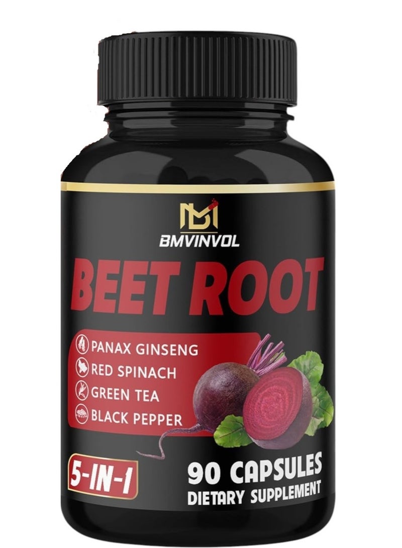 BMVINVOL Beet Root, Green Tea, Red Spinach, Panax Ginseng, Black Paper 90 Capsules - Image 1