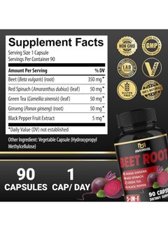 BMVINVOL Beet Root, Green Tea, Red Spinach, Panax Ginseng, Black Paper 90 Capsules  - Image 2