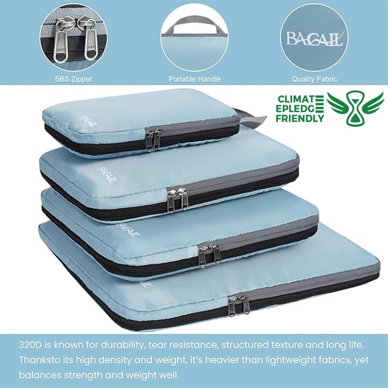 BAGAIL 4 Set/6 Set/8 Set Compression Packing Cubes Travel Accessories Expandable Packing Organizers (Cloth Pattern, 4-Dusty Blue) - Image 5