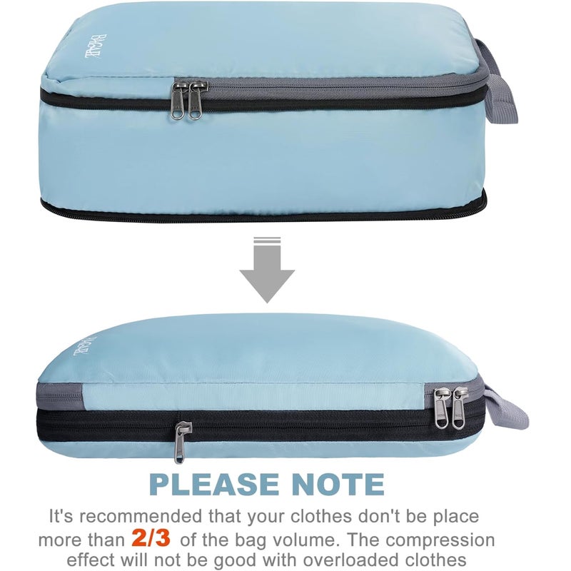 BAGAIL 4 Set/6 Set/8 Set Compression Packing Cubes Travel Accessories Expandable Packing Organizers (Cloth Pattern, 4-Dusty Blue) - Image 4