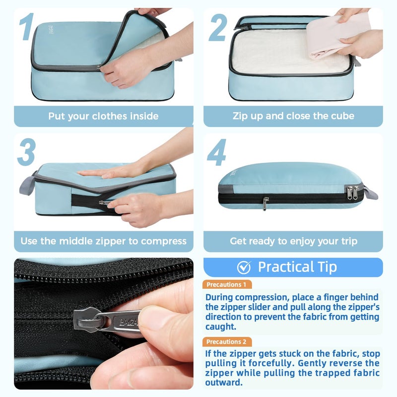BAGAIL 4 Set/6 Set/8 Set Compression Packing Cubes Travel Accessories Expandable Packing Organizers (Cloth Pattern, 4-Dusty Blue) - Image 3