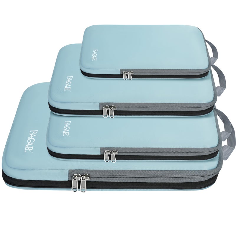 BAGAIL 4 Set/6 Set/8 Set Compression Packing Cubes Travel Accessories Expandable Packing Organizers (Cloth Pattern, 4-Dusty Blue) - Image 1