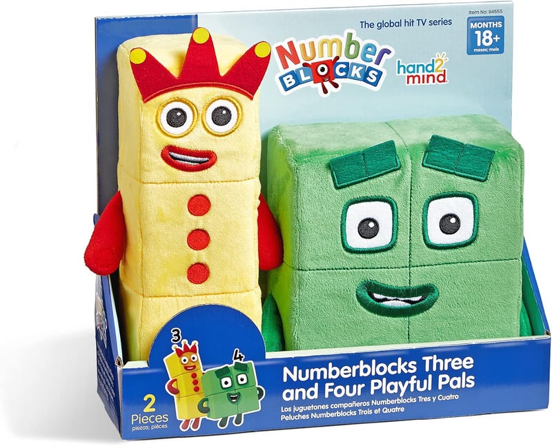 hand2mind hand2mind Numberblocks Three  Four Playful Pals Plush Numbers for Toddlers Preschool Math Learning Toys Stuffed Animal Plushie Counting Blocks Stuffies Kids Birthday Gift Easter Basket Stuffers  - Image 1