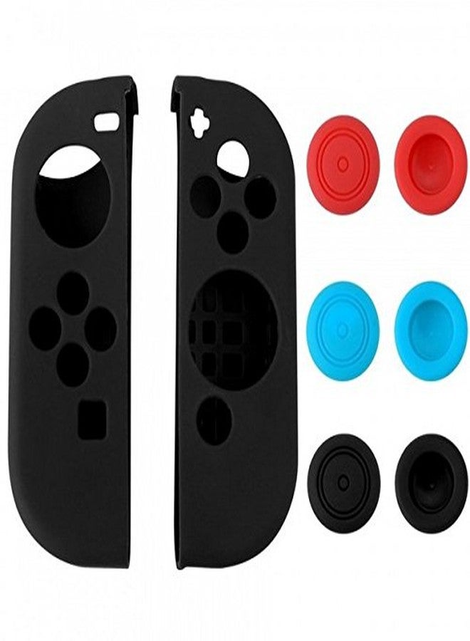 Ambertown 8 in 1 Silicone Protective Skin Soft Shell Case with Thumbsticks Grips Caps Cover for Switch Controller Skin Black - Image 1