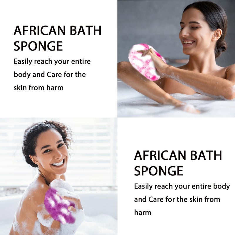 UJFQBH African Net Sponge 2-Pieces, Authentic Exfoliating Body Scrubber for Shower & Bath, Deep Cleansing Lather for Dead Skin Removal, Back Scrubber for Women & Men (Rose Red & Purple) - Image 5