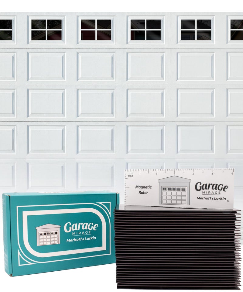 Merhoff & Larkin Magnetic Garage Door Windows  Fits 2 Car Garage  Strong  Glossy Real Look  Decorative Black Window Decals  Magnets Hardware Set  Faux Kit  Perfect Decoration  Easy Installation Home Upgrade 