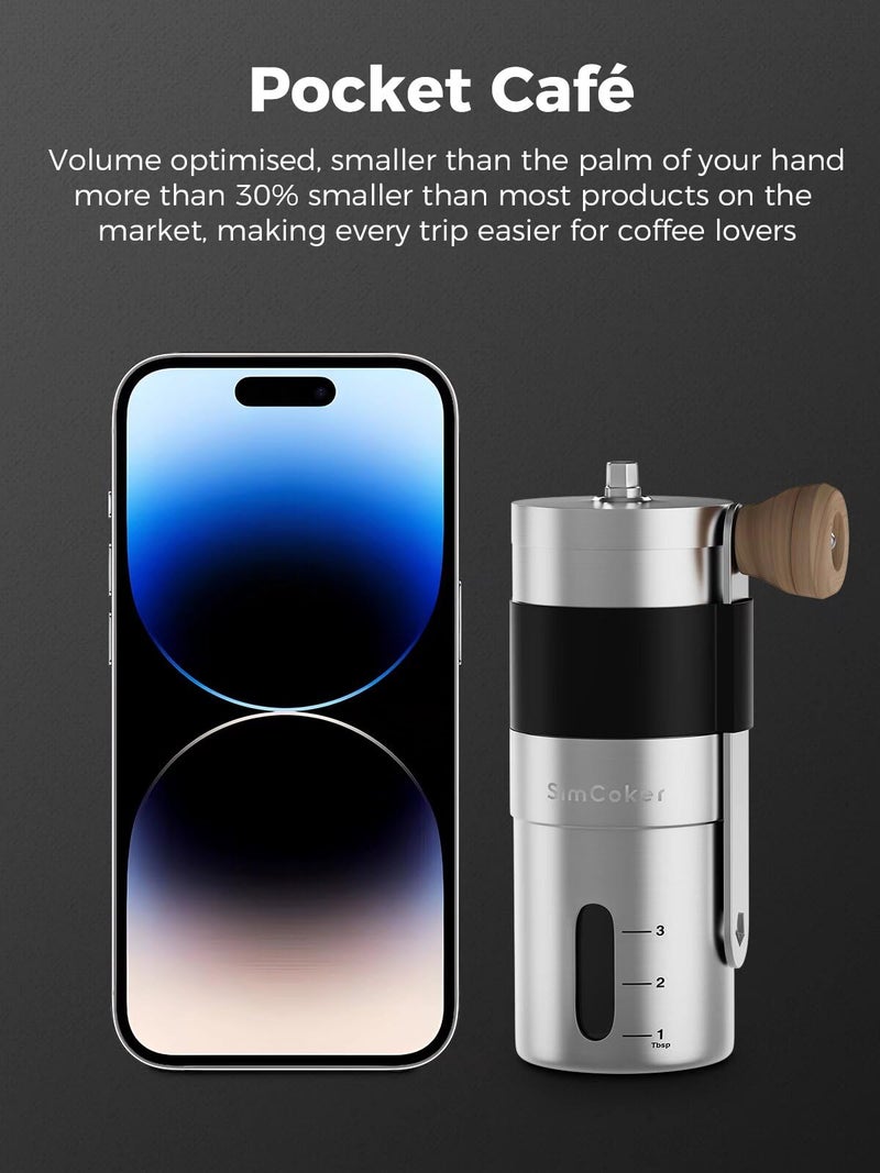 SimCoker Manual Coffee Grinder,Ceramic Burr Hand Coffee Grinder for Espresso,Adjustable Grind Setting,Portable Coffee Bean Grinder for Home,Office,Travelling,304 Stainless Steel - Image 5