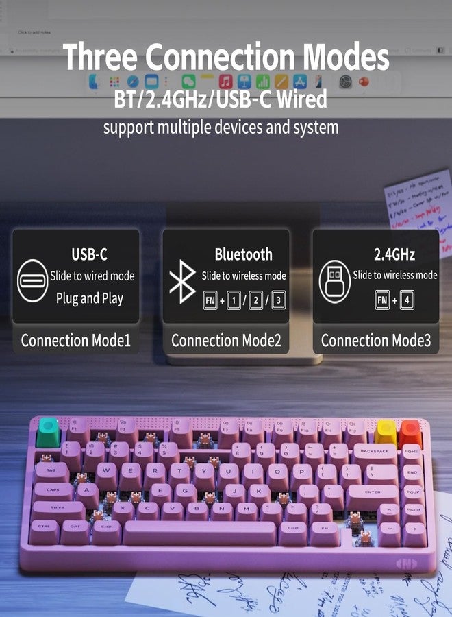 NuPhy Node75 Wireless Mechanical Keyboard, 75% Hot Swappable Custom Keyboard, 84 keys Computer Gaming Keyboards, Supports Touch Gestures, PBT Keycaps, RGB Backlit, Bluetooth/2.4GHz/USB-C - Image 2