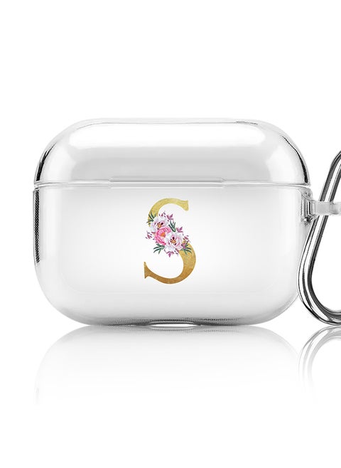 Classic Clear printed Case for Apple Airpods Pro Soft TPU Gel Thin Transparent Flexible Cover - Custom Monogram Initial Letter Floral Pattern Alphabet - S (Clear )