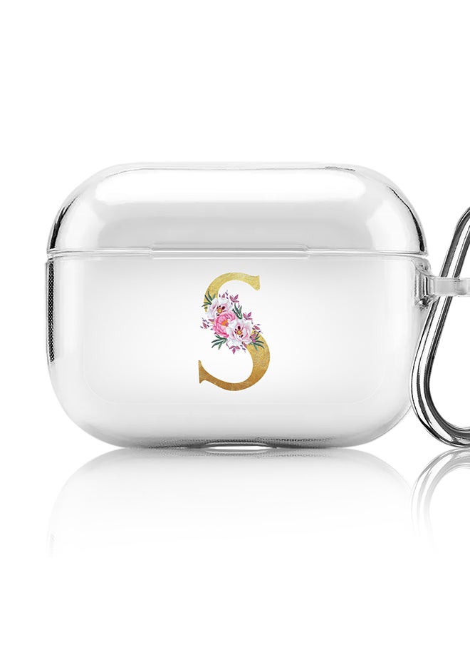 Stylizedd Classic Clear printed Case for Apple Airpods Pro Soft TPU Gel Thin Transparent Flexible Cover - Custom Monogram Initial Letter Floral Pattern Alphabet - S (Clear )  - Image 1