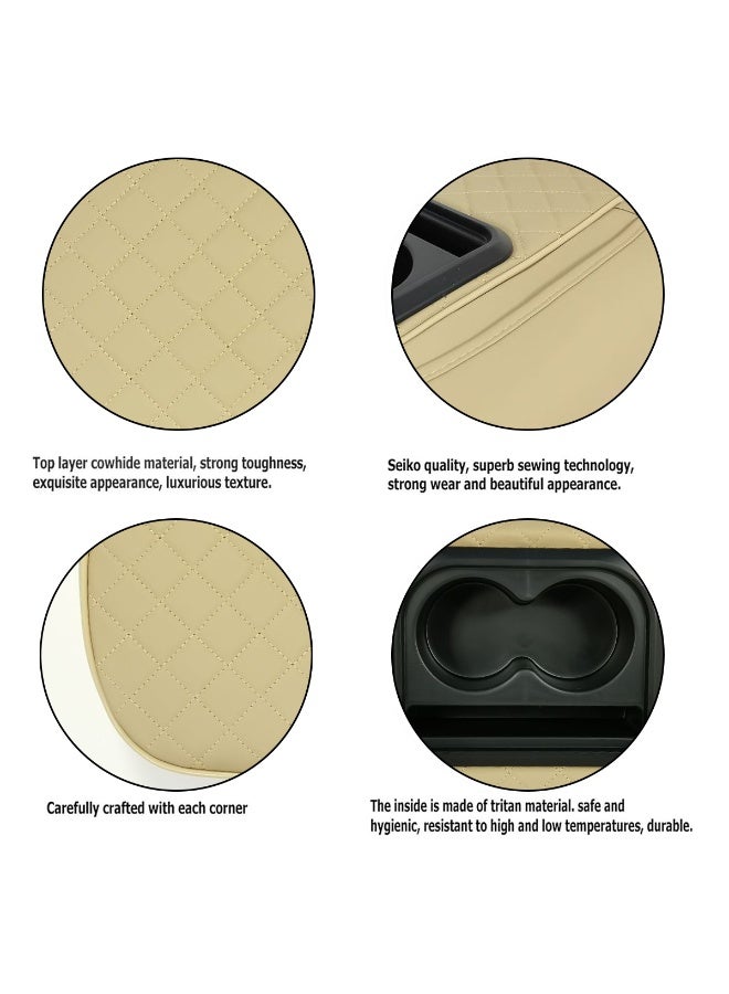 صندوق مسند ذراع لمقعد السيارة باللون البيج مع حامل أكواب مزدوج، ومنظم تخزين لوحدة التحكم المركزية مصنوع من جلد البولي يوريثين ورغوة الذاكرة، مناسب لجميع أنواع السيارات وسيارات الدفع الرباعي والسيدان، سهل التركيب بدون إتلاف، وسادة مريحة لدعم الذراع مع جيوب تخزين جانبية. - Image 3