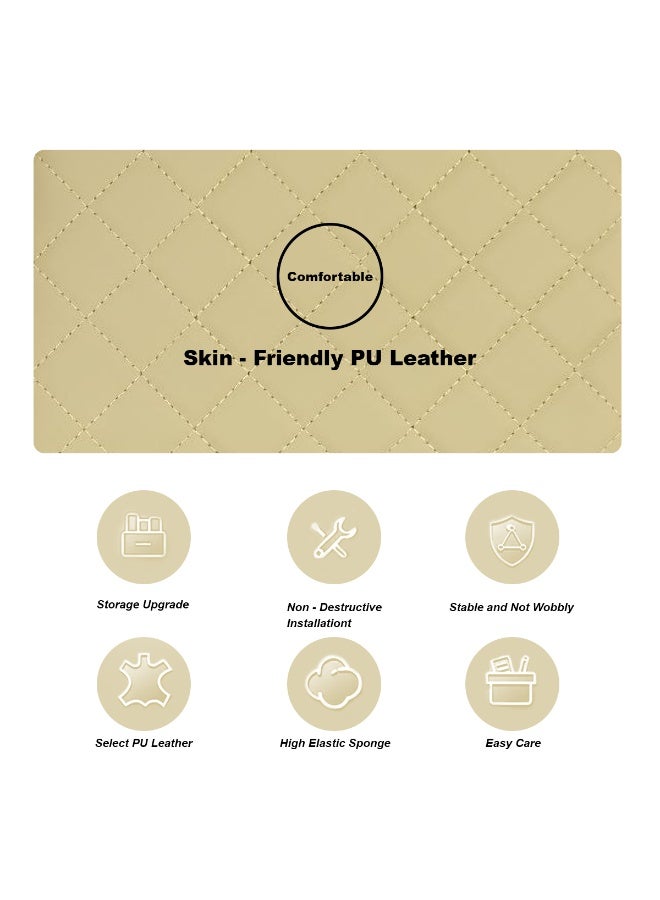 صندوق مسند ذراع لمقعد السيارة باللون البيج مع حامل أكواب مزدوج، ومنظم تخزين لوحدة التحكم المركزية مصنوع من جلد البولي يوريثين ورغوة الذاكرة، مناسب لجميع أنواع السيارات وسيارات الدفع الرباعي والسيدان، سهل التركيب بدون إتلاف، وسادة مريحة لدعم الذراع مع جيوب تخزين جانبية. - Image 4